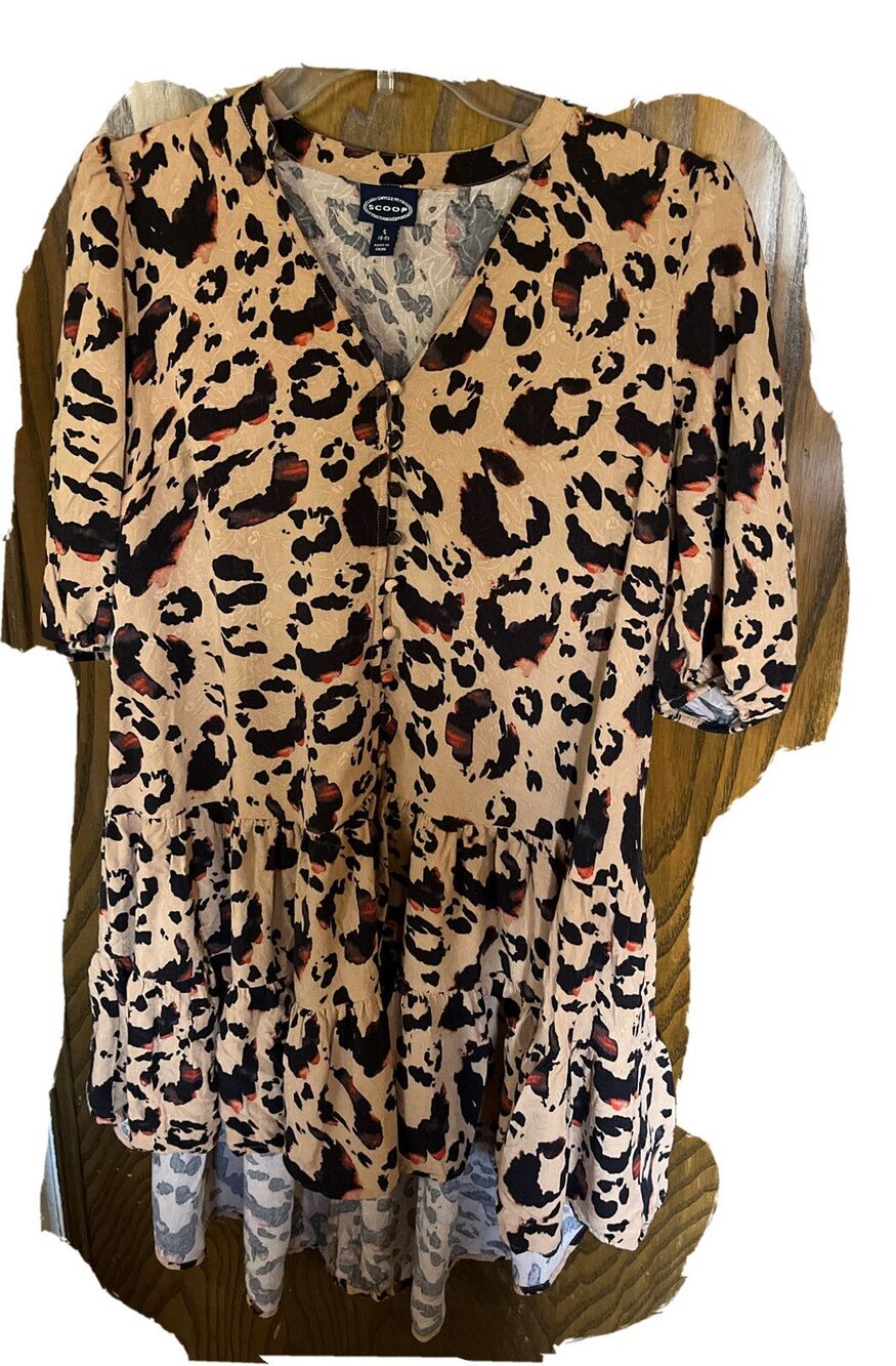 Scoop Women’s Tiered Animal Print Mini Dress Fit&Flare Size S Babydoll Y2K